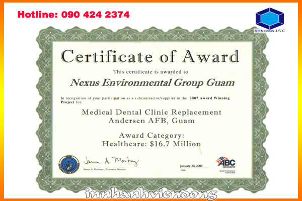 Print premium award certificate   | Print Certificate in Hanoi | Print Ha Noi