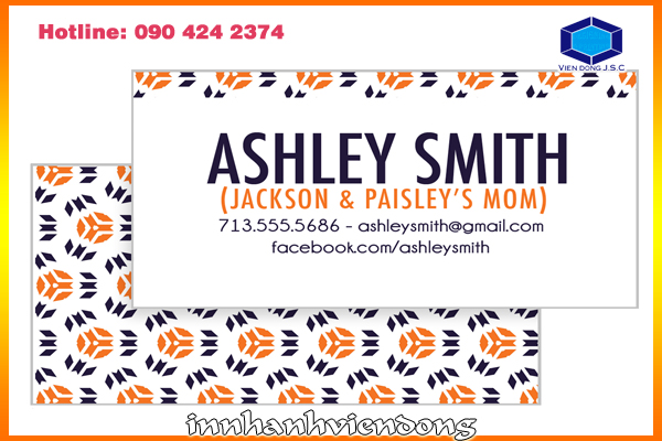 Print mommy card | Business cards are cards bearing business information about a company or individual. They are shared during formal introductions as a convenience and a memory aid. A business card typically includes the giver’s name, company or business affiliation (usually with a logo) and contact information such as street addresses, telephone number(s), fax number, e-mail addresses and website. Before the advent of electronic communication business cards might also include telex details. Now they may include social media addresses such as Facebook, LinkedIn and Twitter. Traditionally many cards were simple black text on white stock; today a professional business card will sometimes include one or more aspects of striking visual design. | Print Ha Noi